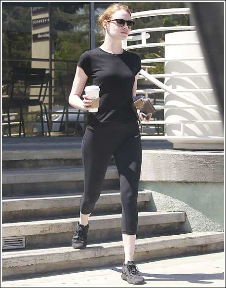 Emma Stone Sports All-Black Outfit for Morning Workout, Emma Stone