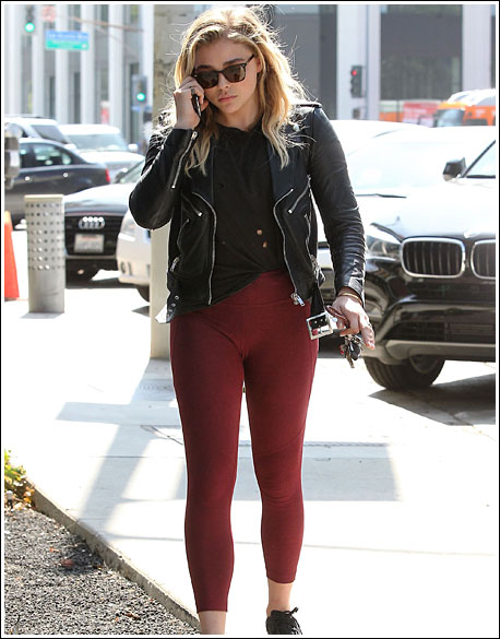 Chloë Grace Moretz Rocks Red Leggings for Night Out with Brooklyn