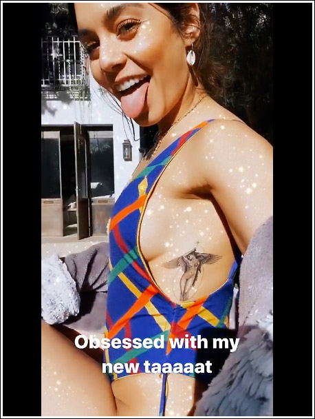 Popoholic » Blog Archive » Vanessa Hudgens Showing Off Her New Tattoo And  Some Sexy Bosom Action!